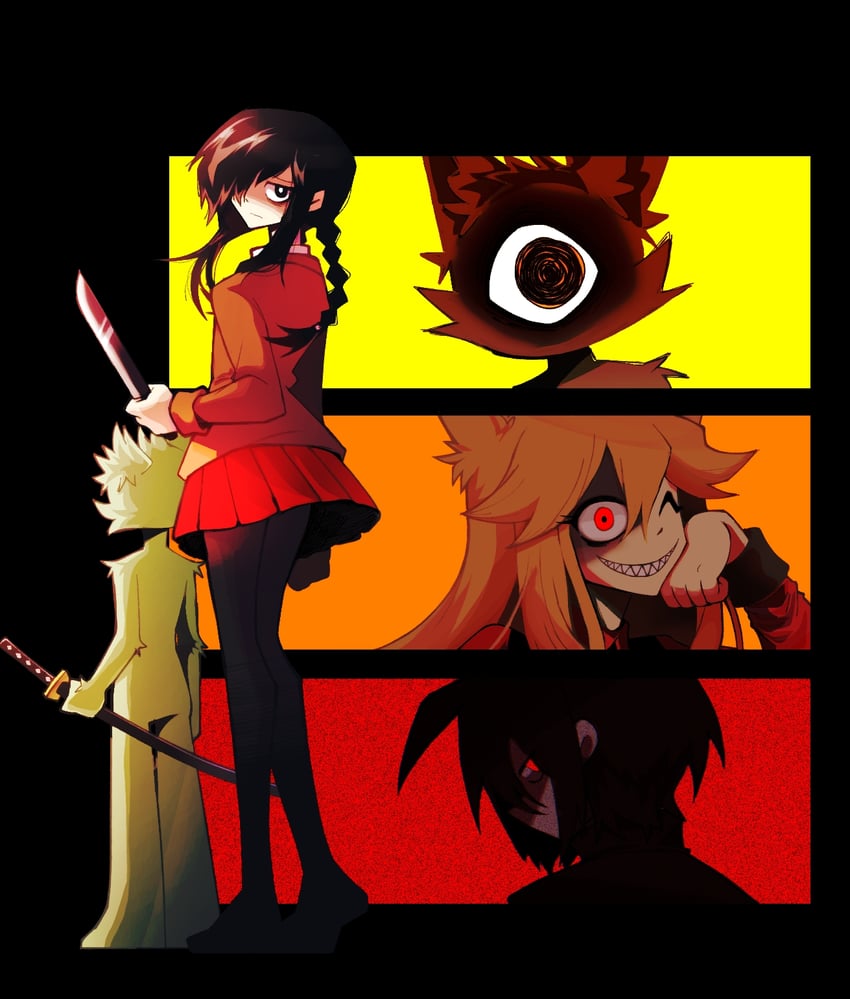 kurai yonaka, moge-ko, defect mogeko, king mogeko, and kurai shinya (funamusea and 1 more) drawn by cassius000