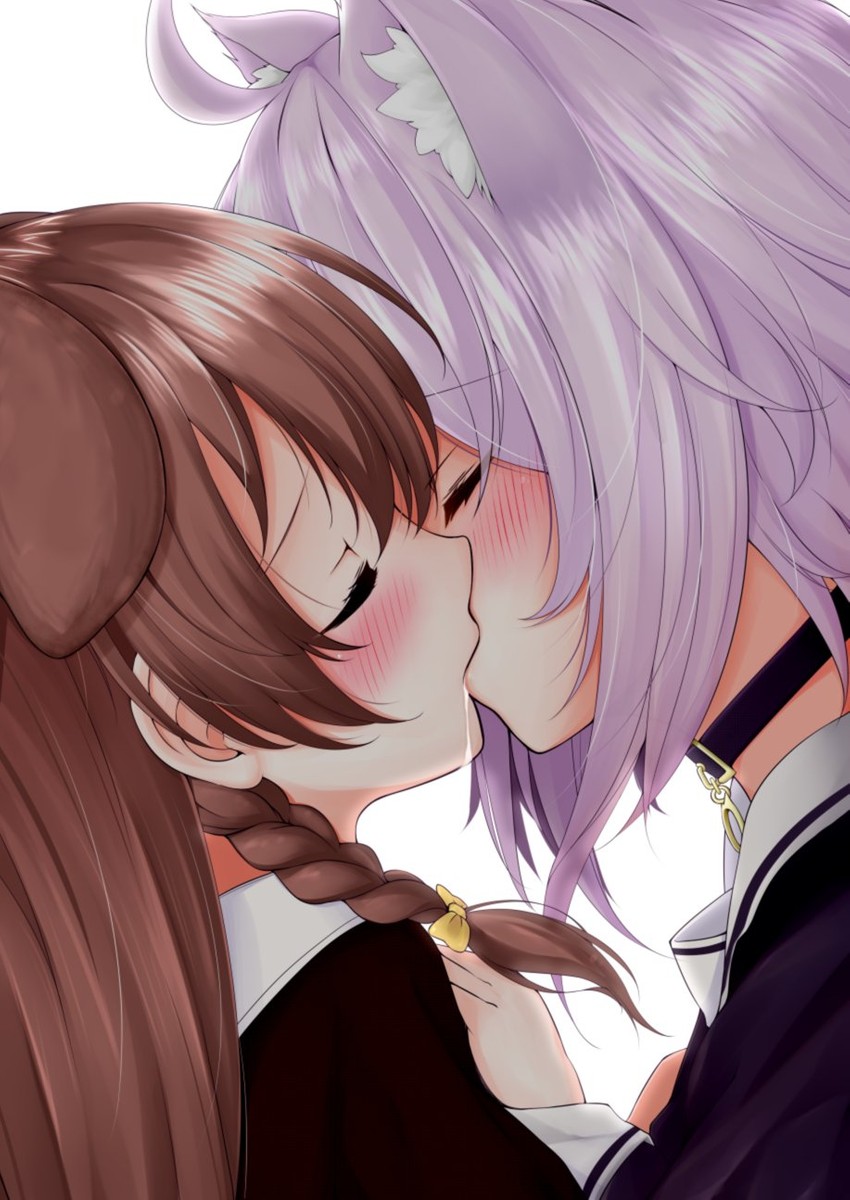 nekomata okayu and inugami korone (hololive) drawn by bakko
