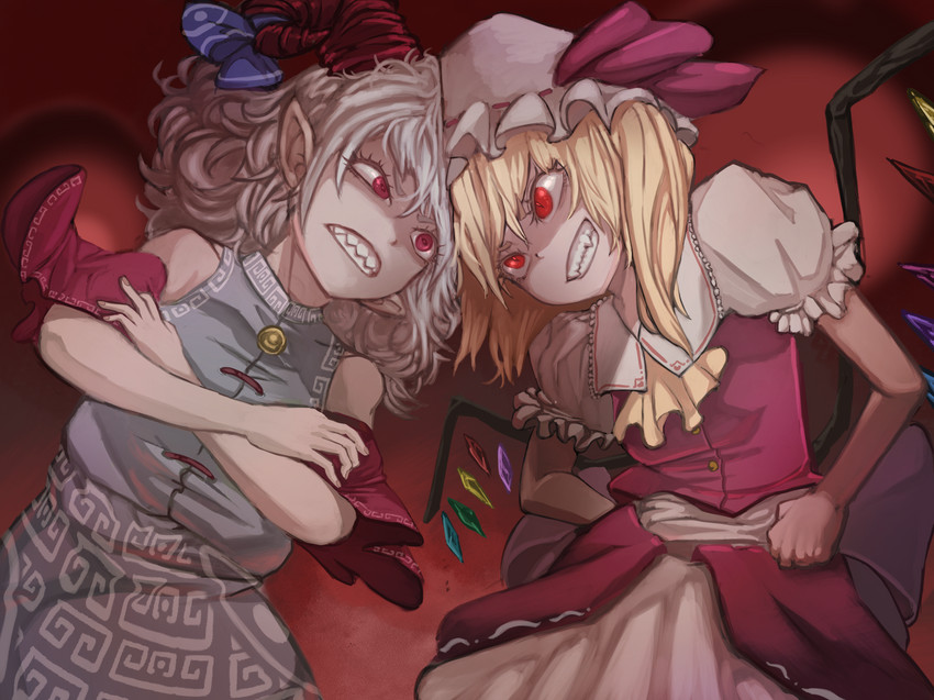flandre scarlet and toutetsu yuuma (touhou and 1 more) drawn by kaden_(muxt8423)