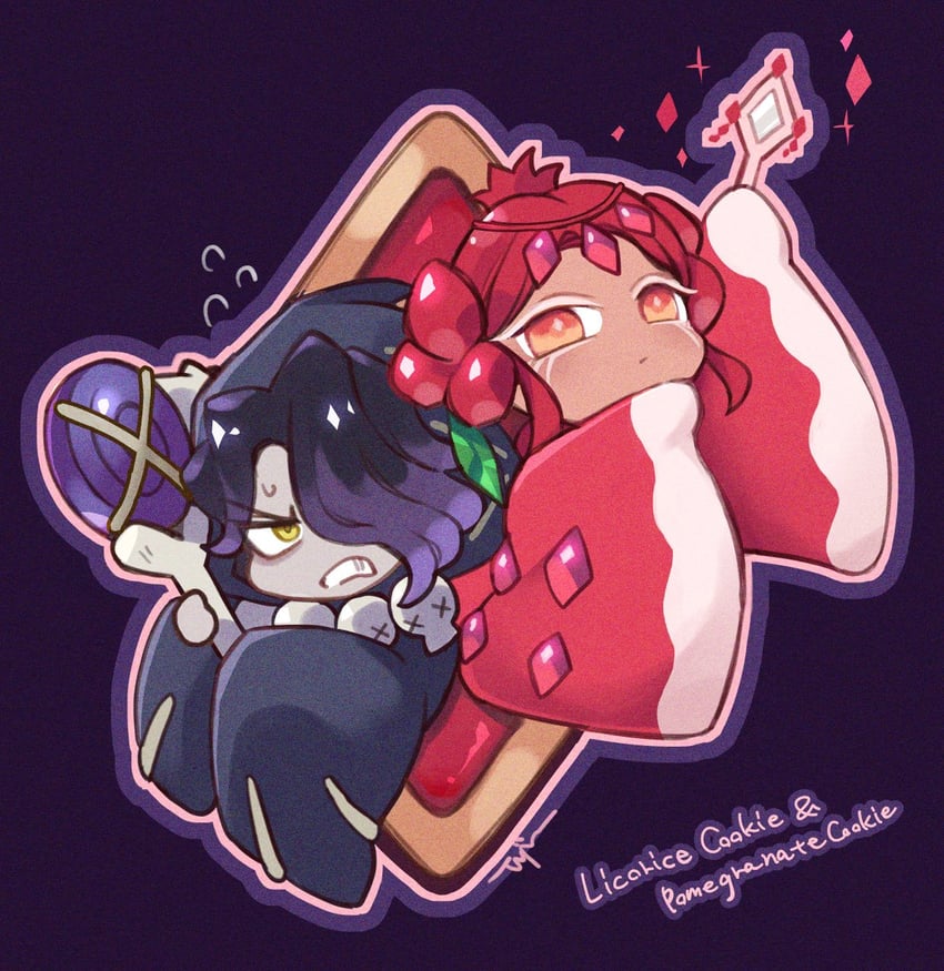 pomegranate cookie and licorice cookie (cookie run and 1 more) drawn by yujin1429