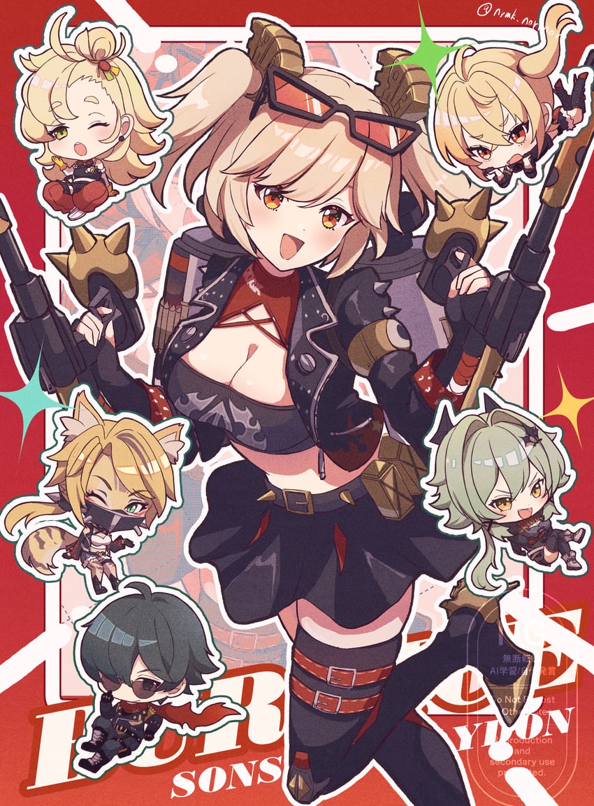 burnice white, luciana de montefio, caesar king, lighter, piper wheel, and 1 more (zenless zone zero) drawn by norimaki_(nrmk_norinori)