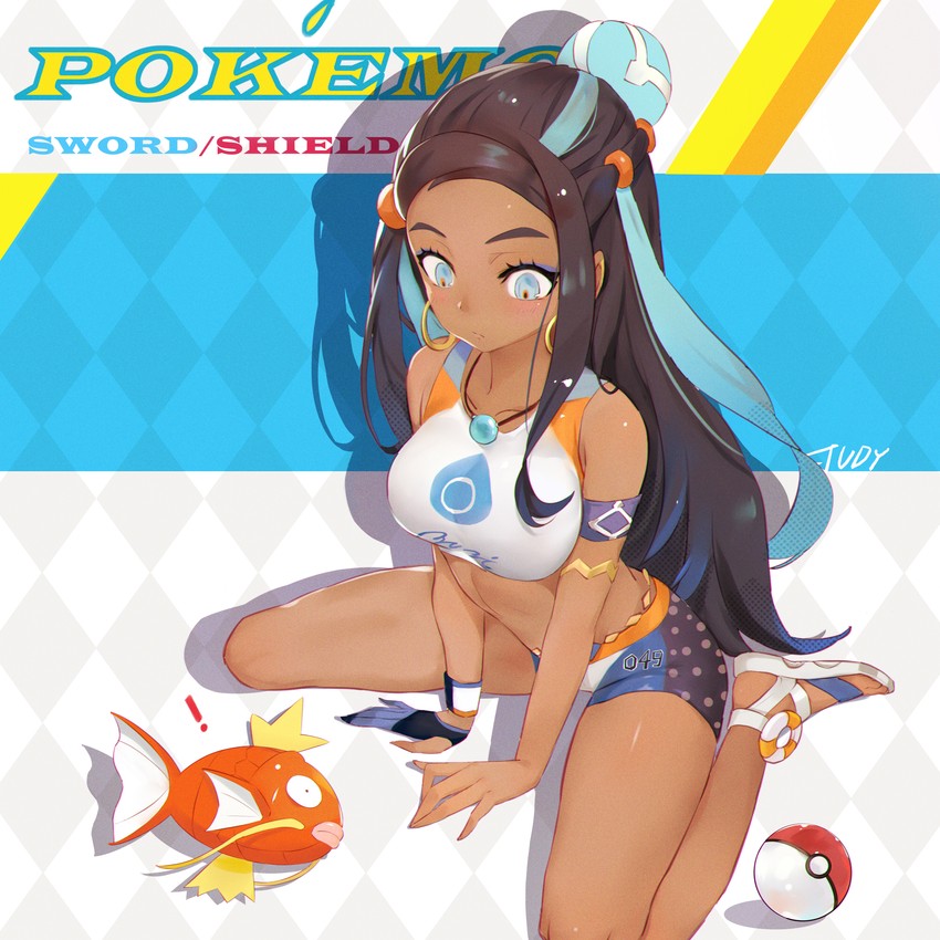 nessa and magikarp (pokemon and 1 more) drawn by jiujiuyatou_(yayanzz)