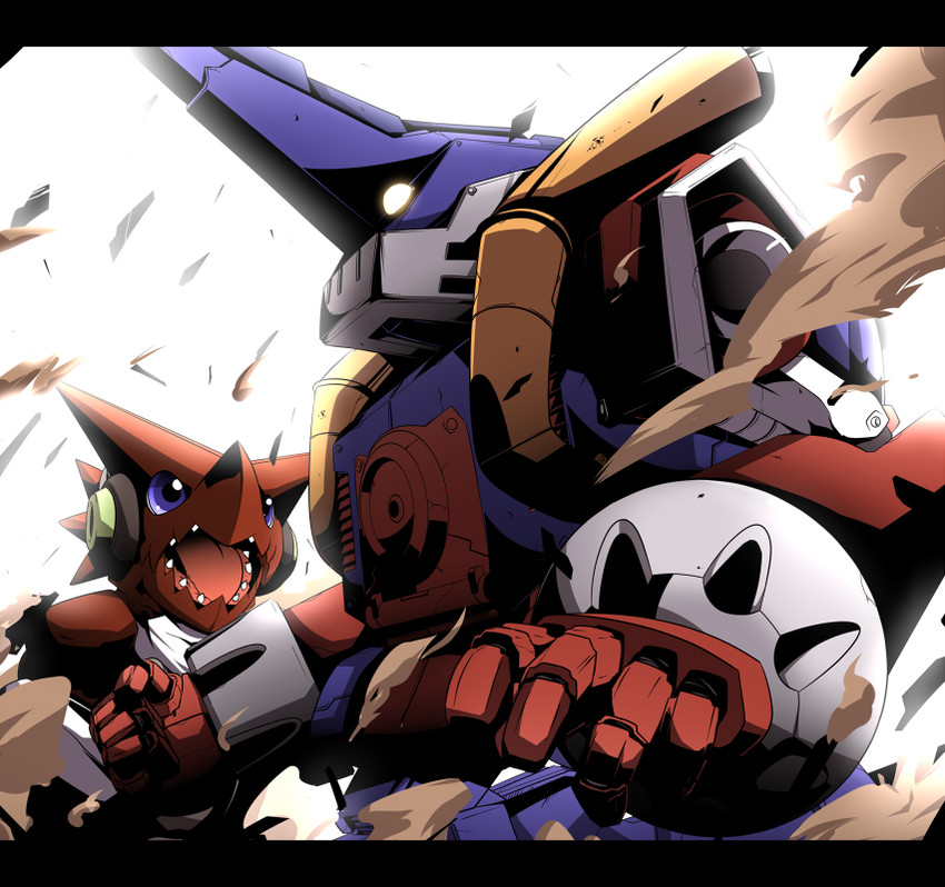 shoutmon and ballistamon (digimon and 1 more) drawn by mori_no_kaeru