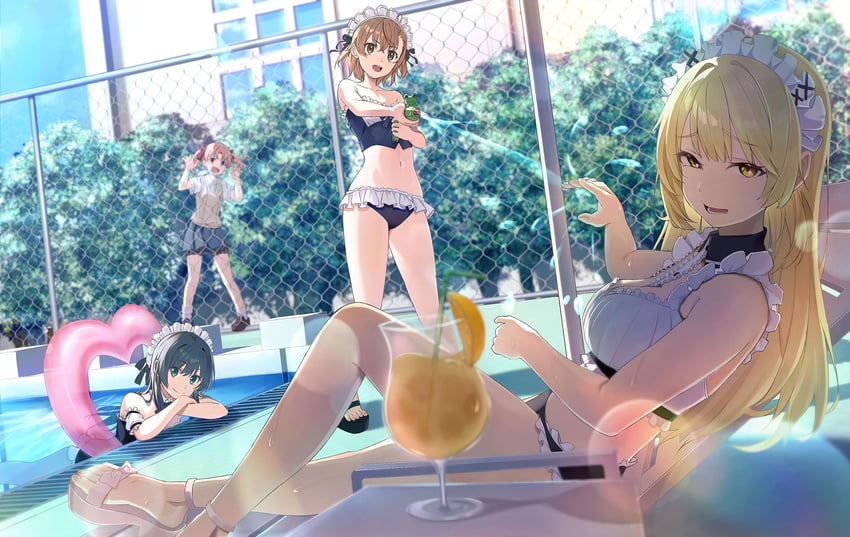 misaka mikoto, shirai kuroko, shokuhou misaki, saten ruiko, and gekota (toaru majutsu no index and 1 more) drawn by pension_z
