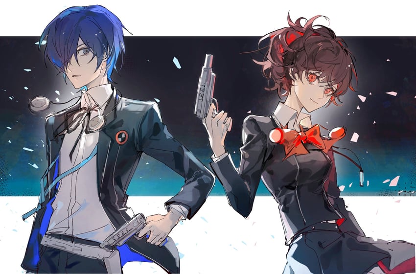 yuuki makoto and shiomi kotone (persona and 2 more) drawn by binxngchng1
