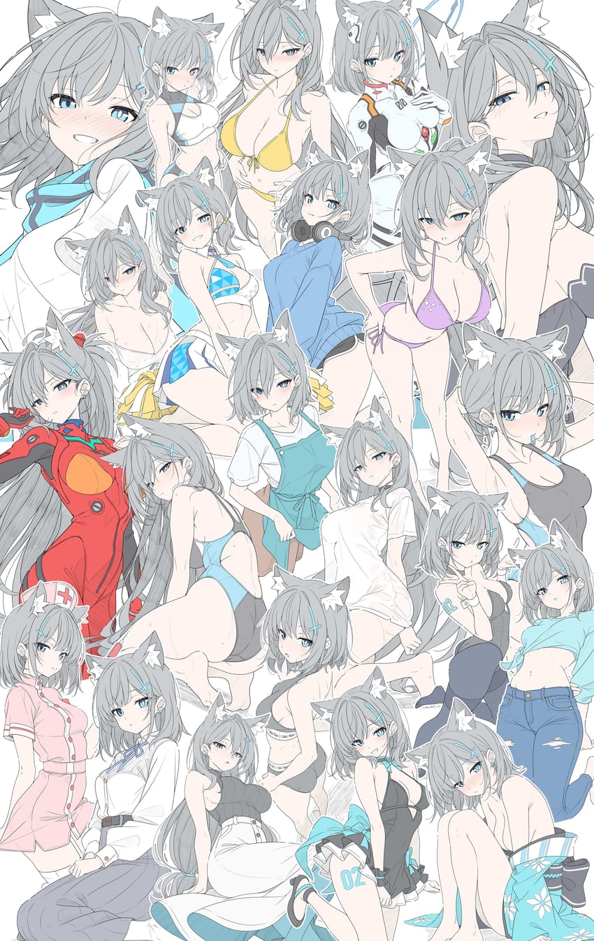 souryuu asuka langley, shiroko, ayanami rei, and shiroko terror (blue archive and 1 more) drawn by t1kosewad
