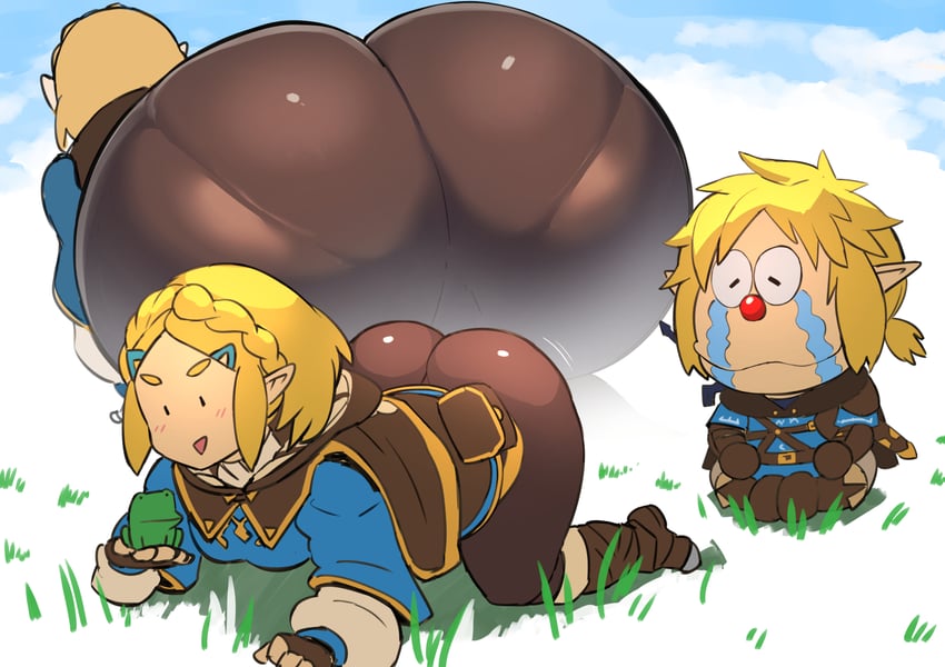 link and princess zelda (the legend of zelda and 2 more) drawn by nuezou