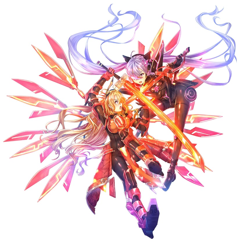 sky striker ace - raye, sky striker ace - roze, and sky striker ace - kagari (yu-gi-oh!) drawn by takkayuuki