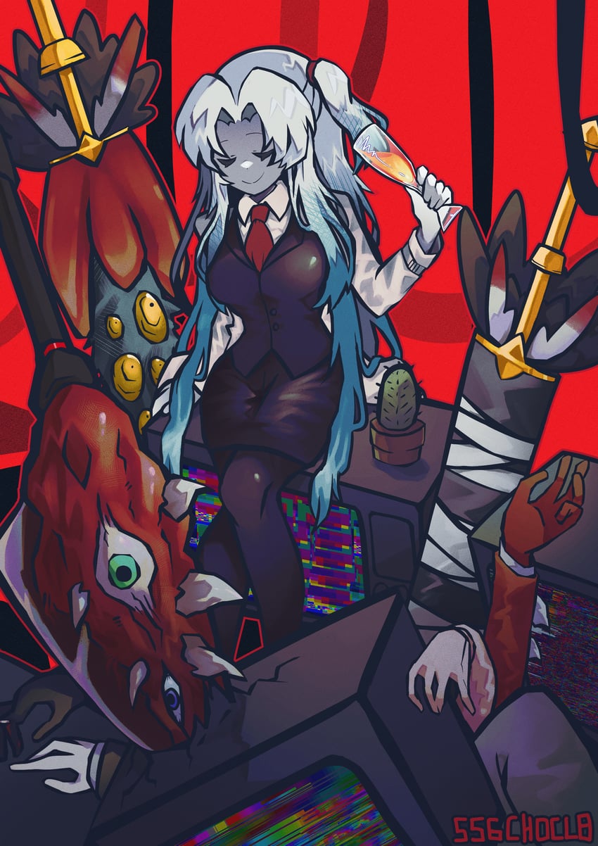 nugget, employee, and angela (project moon and 1 more) drawn by kotori_trinity