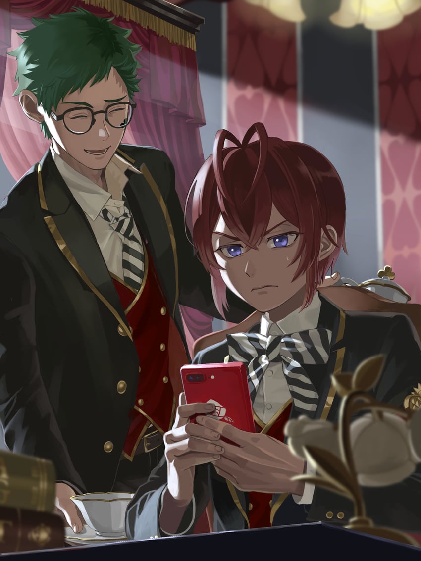 riddle rosehearts and trey clover (twisted wonderland) drawn by chikuwa_glasses