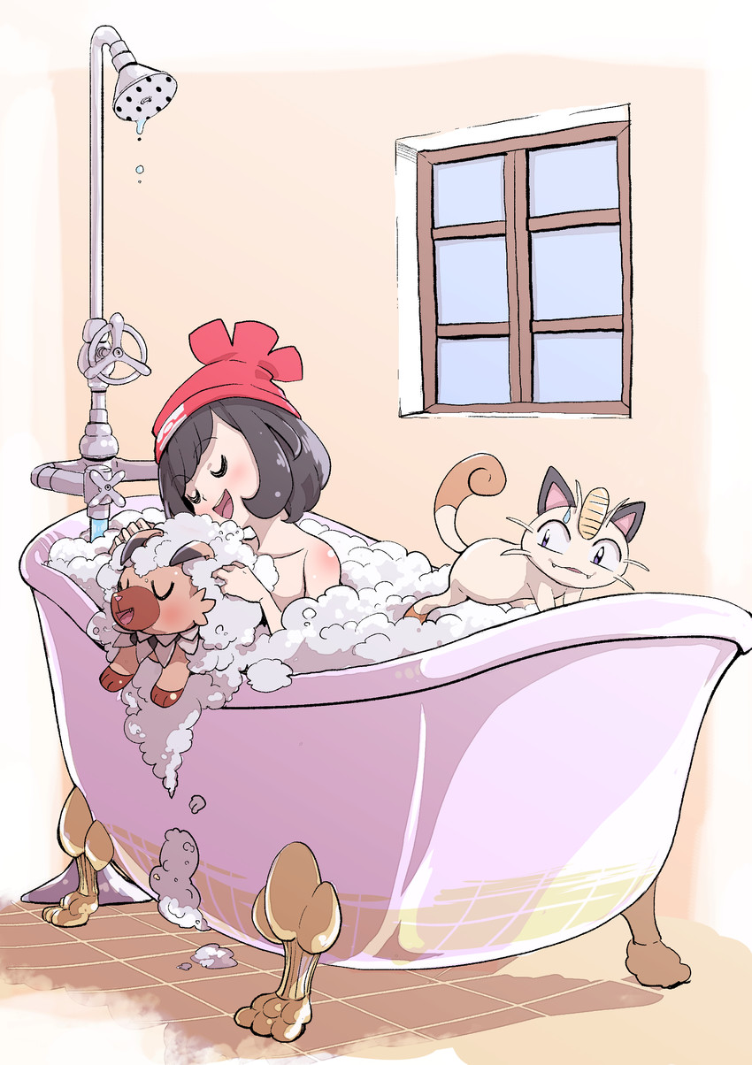 selene, meowth, and rockruff (pokemon and 1 more) drawn by galbi_(iouytuuyio)
