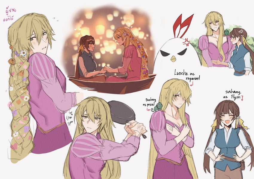 dan heng, jingwei, rapunzel, luocha, sushang, and 2 more (honkai and 2 more) drawn by shikiauu