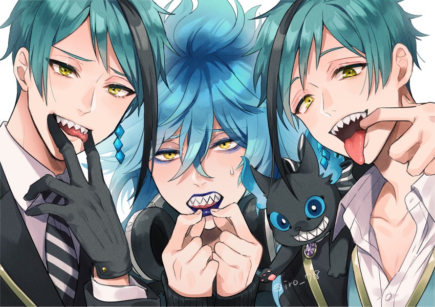floyd leech, jade leech, idia shroud, and grim (twisted wonderland) drawn by iro_178