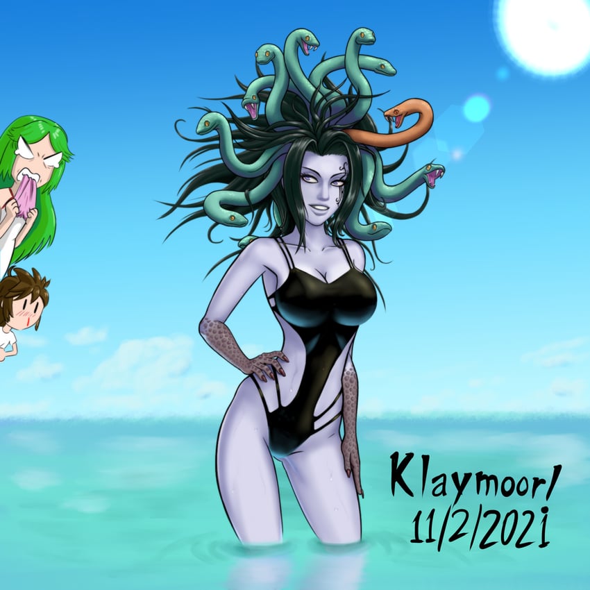 palutena, pit, and medusa (kid icarus and 1 more) drawn by klaymoor