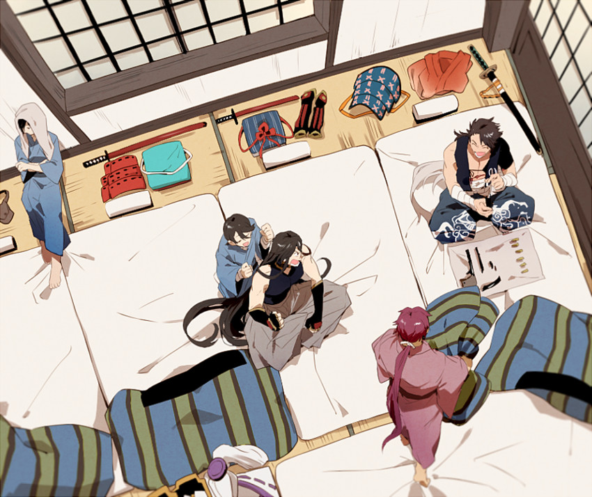 izumi-no-kami kanesada, horikawa kunihiro, yagen toushirou, tonbokiri, and mutsu-no-kami yoshiyuki (touken ranbu) drawn by t_k_g