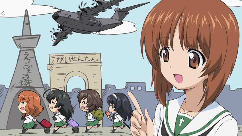 nishizumi miho, akiyama yukari, takebe saori, reizei mako, and isuzu hana (girls und panzer)