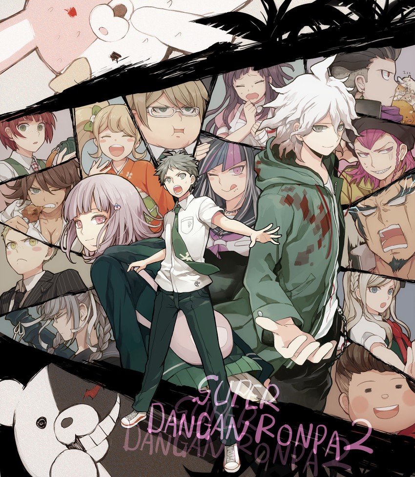 nanami chiaki, komaeda nagito, hinata hajime, enoshima junko, monokuma, and 14 more (danganronpa and 3 more) drawn by shirataki_nako