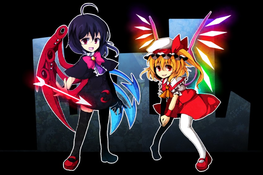 flandre scarlet and houjuu nue (touhou) drawn by kuroi_paseri