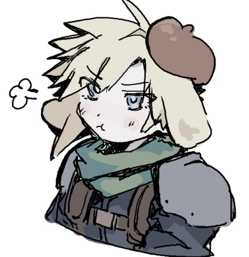 cloud strife and pompompurin (final fantasy and 3 more) drawn by kawa_2929_ff