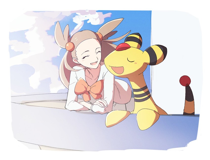 jasmine and ampharos (pokemon and 1 more) drawn by morio_(poke_orio)