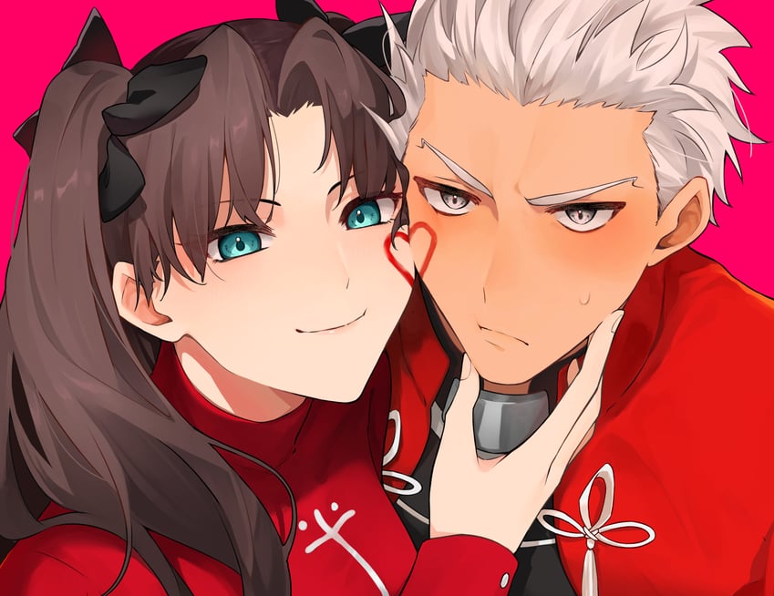 tohsaka rin and archer (fate and 1 more) drawn by teba-age