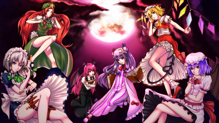 remilia scarlet, flandre scarlet, izayoi sakuya, patchouli knowledge, hong meiling, and 1 more (touhou) drawn by luke_c