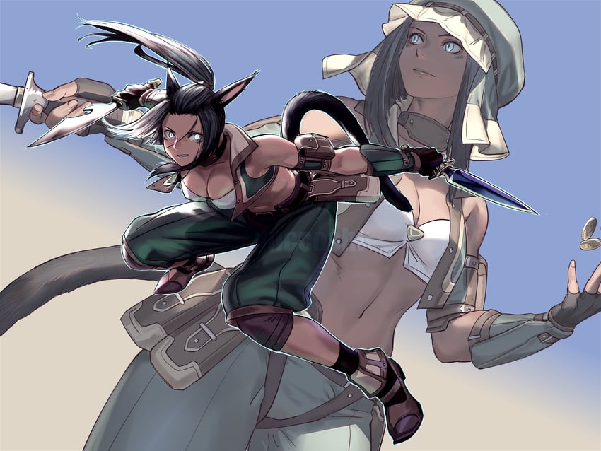 warrior of light and thief (final fantasy and 2 more) drawn by yuccoshi