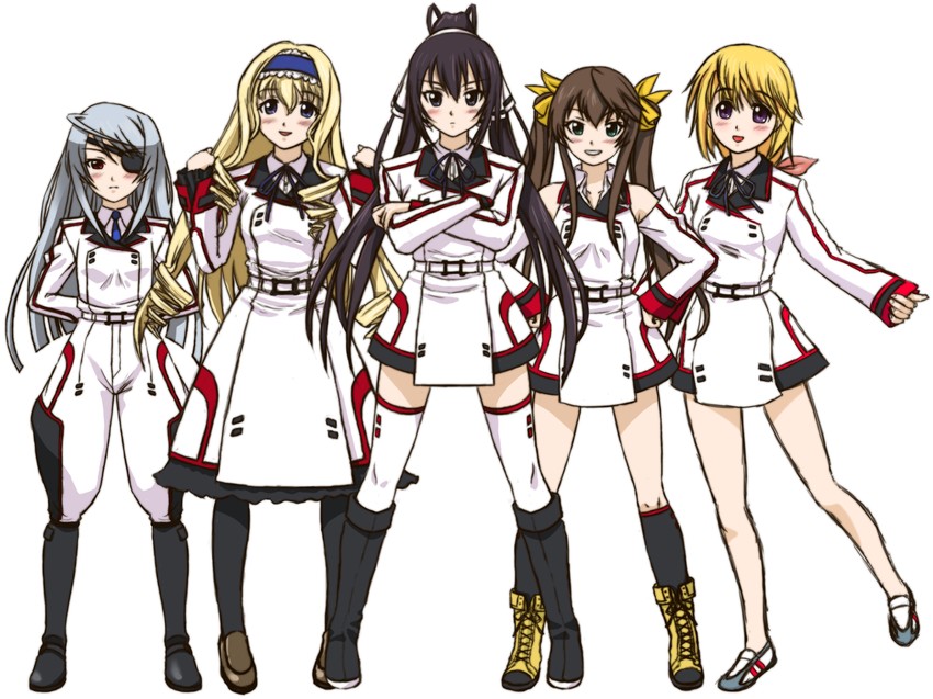 charlotte dunois, cecilia alcott, laura bodewig, shinonono houki, and huang lingyin (infinite stratos) drawn by jun_(studioask)