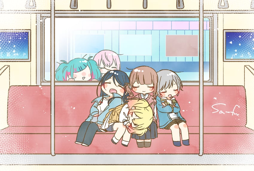hatsune miku, megurine luka, tenma saki, hoshino ichika, mochizuki honami, and 3 more (vocaloid and 1 more) drawn by sa-fu_(sfmk39)