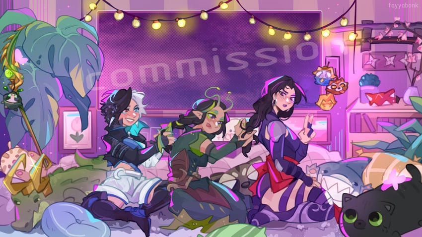 psylocke, loki, rocket raccoon, luna snow, jeff the land shark, and 1 more (marvel and 5 more) drawn by fayyabonk