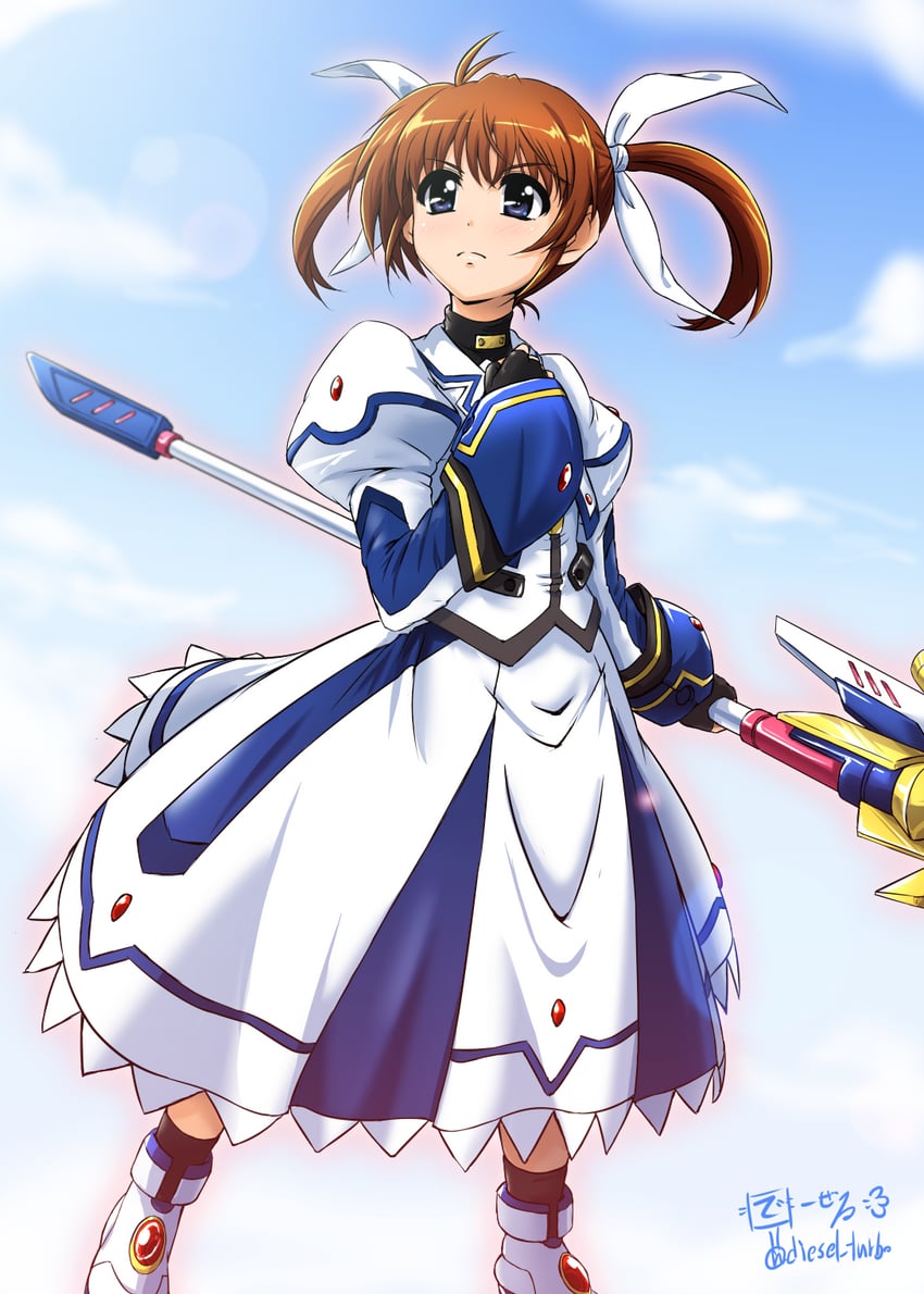 takamachi nanoha and raising heart (lyrical nanoha and 2 more) drawn by diesel-turbo
