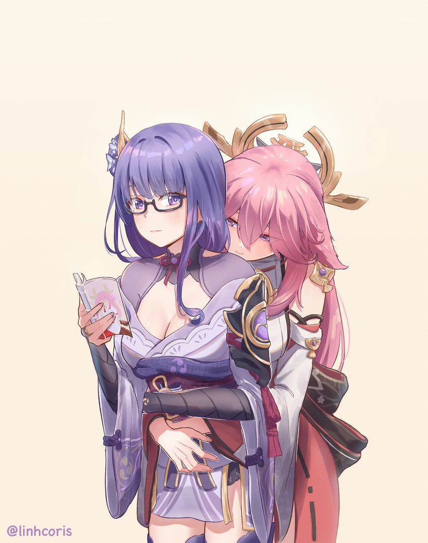 raiden shogun and yae miko (genshin impact) drawn by linhcoris