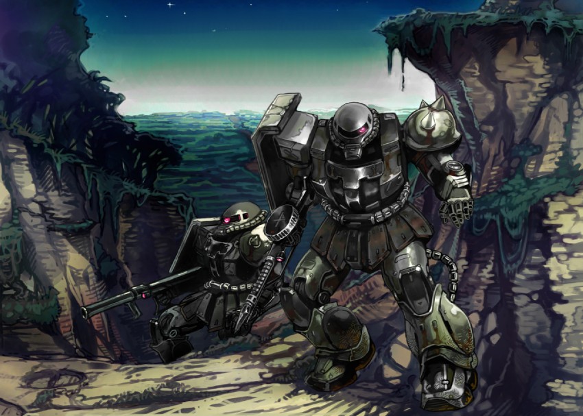 zaku ii and zaku ii f/j (gundam and 1 more) drawn by touge_(kubiwa_tsuki)