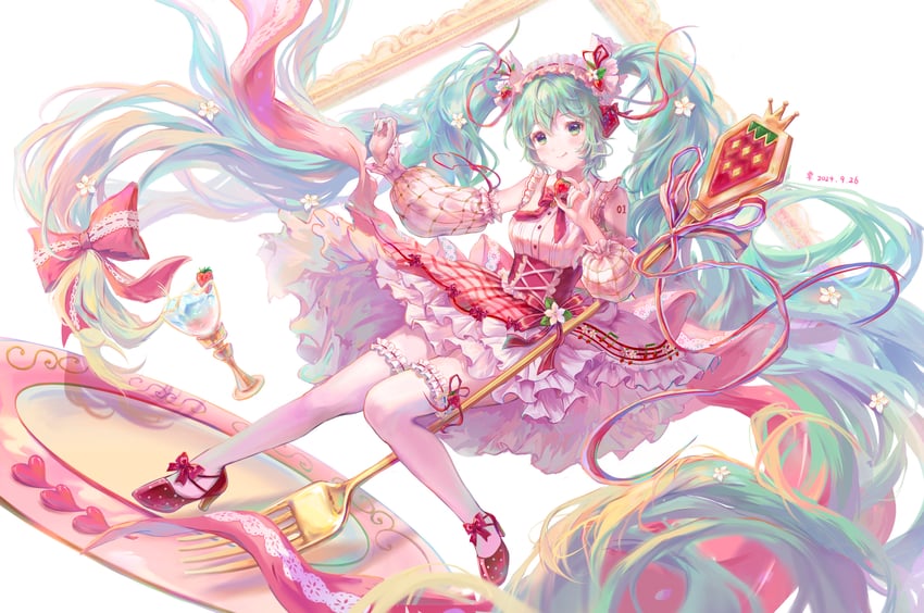 hatsune miku and strawberry miku (vocaloid) drawn by yi_ke_zhuo_zhuo