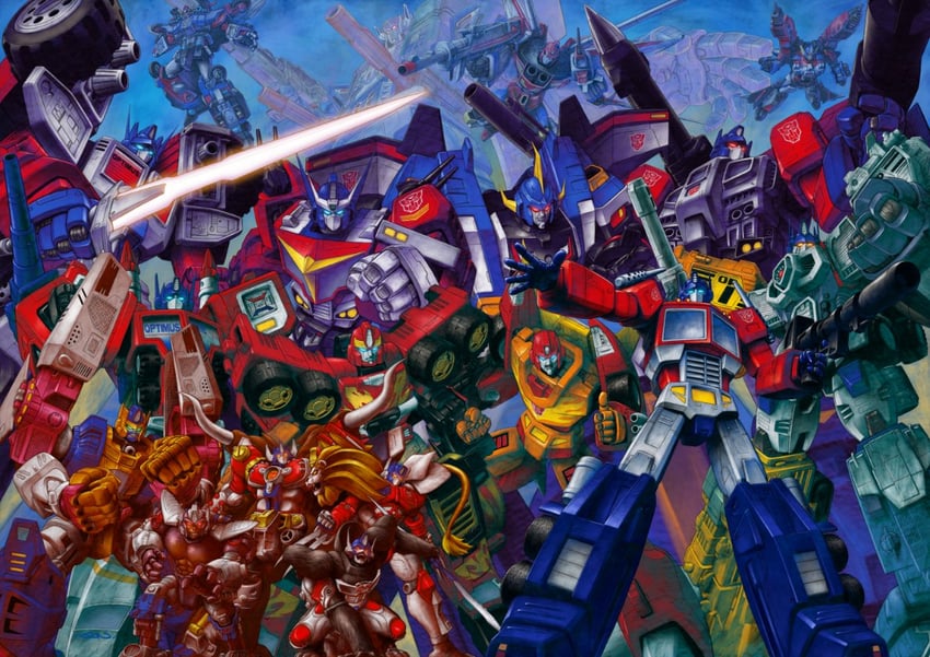 optimus prime, optimus primal, rodimus, star saber, lio convoy, and 10 more (transformers and 13 more) drawn by nakamura_jun'ichi