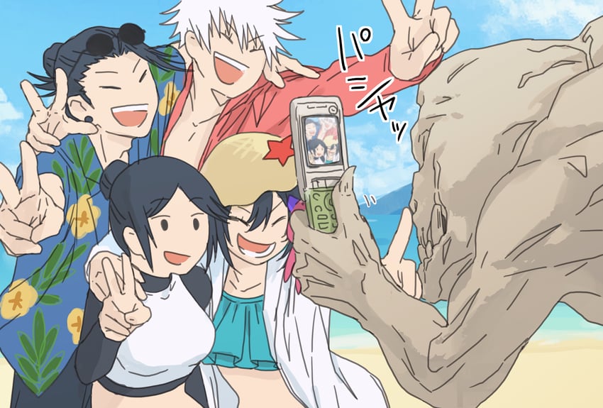 gojou satoru, getou suguru, amanai riko, and kuroi misato (jujutsu kaisen) drawn by dogu_chan