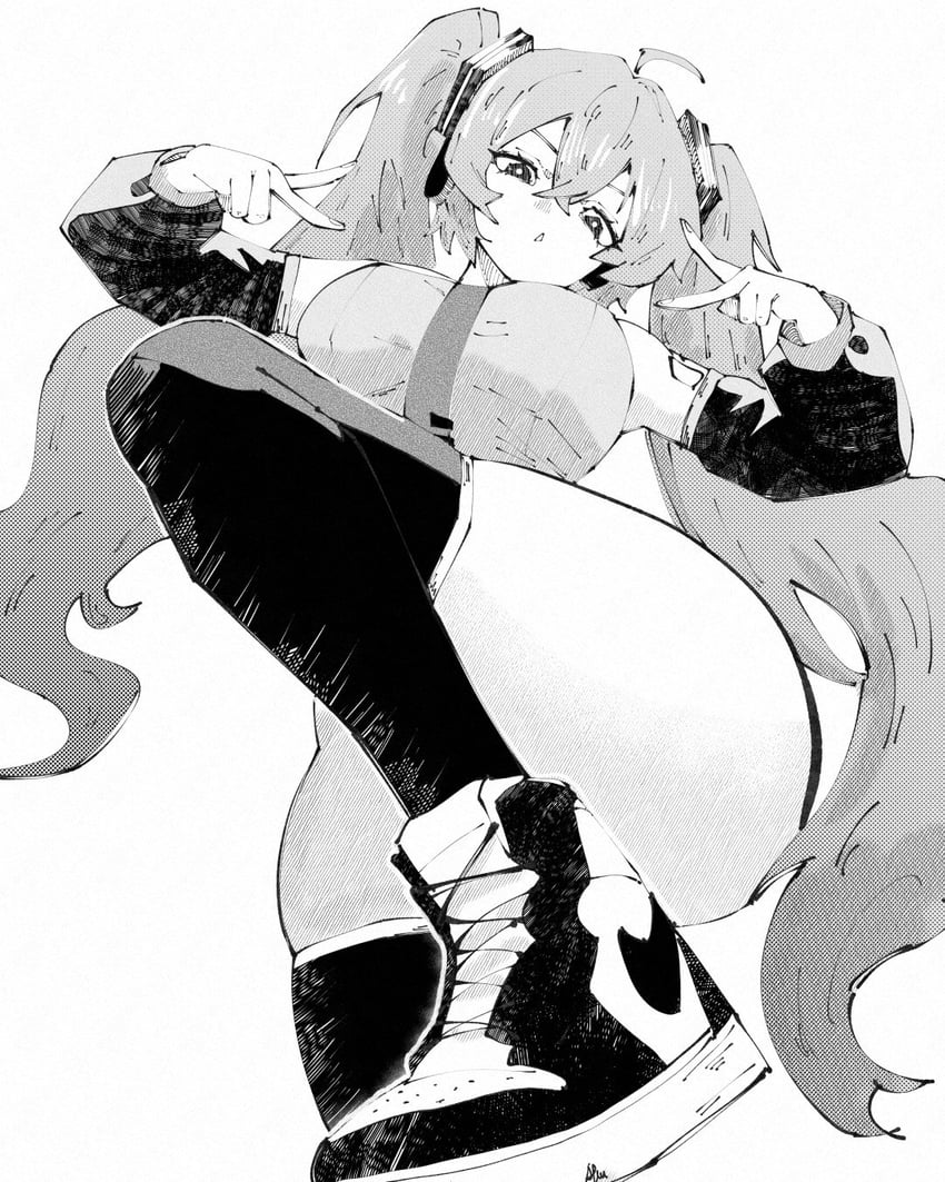 hatsune miku (vocaloid and 1 more) drawn by miregeist