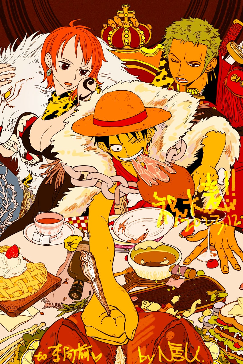 nami, monkey d. luffy, and roronoa zoro (one piece) drawn by ntsongrandline
