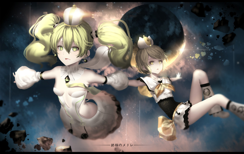 hatsune miku and kagamine rin (vocaloid and 2 more) drawn by hk_(hk)