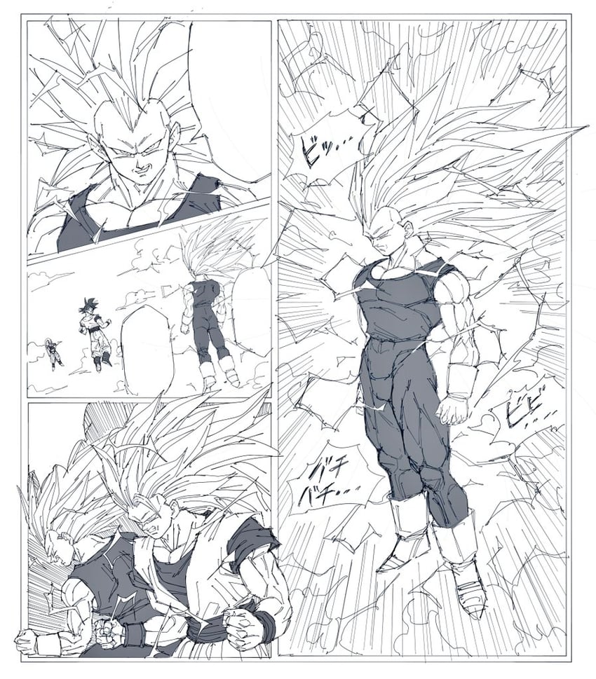 son goku, vegeta, majin buu, and super buu (dragon ball and 1 more) drawn by gamma_no_3