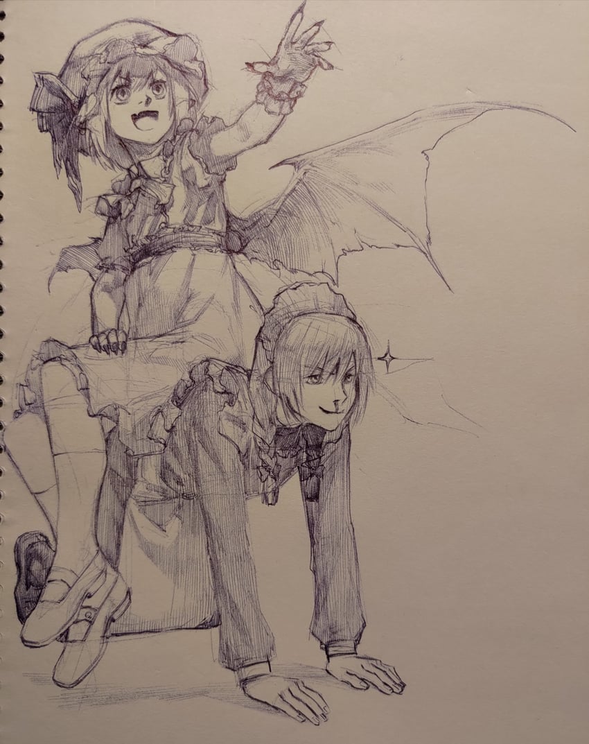 remilia scarlet and izayoi sakuya (touhou) drawn by sendai_(nazonomono)