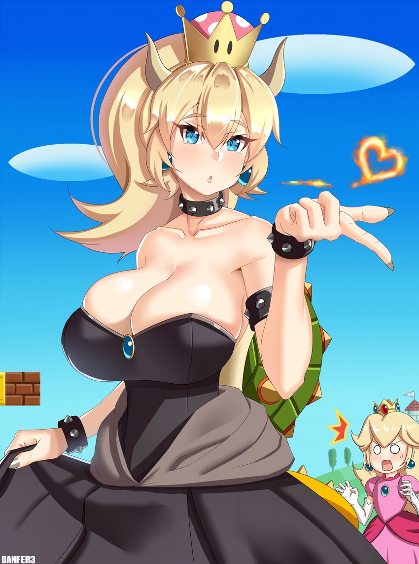 princess peach and bowsette (mario and 1 more) drawn by danfer3