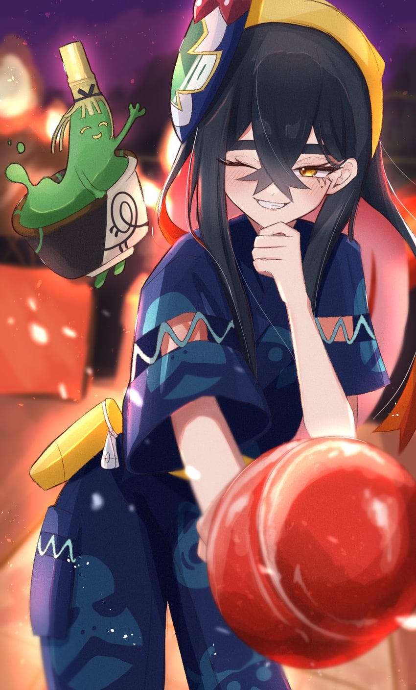 carmine and sinistcha (pokemon and 1 more) drawn by hasu_175