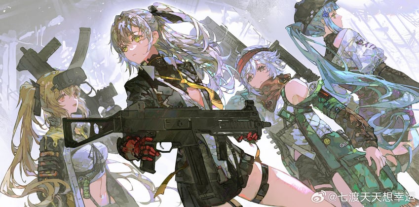 hk416, ump45, ump9, g11, klukai, and 3 more (girls' frontline and 1 more) drawn by qi_du_tiantian_xiang_xingyun