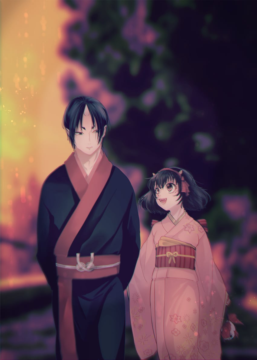 hoozuki and peach maki (hoozuki no reitetsu) drawn by hoicyo