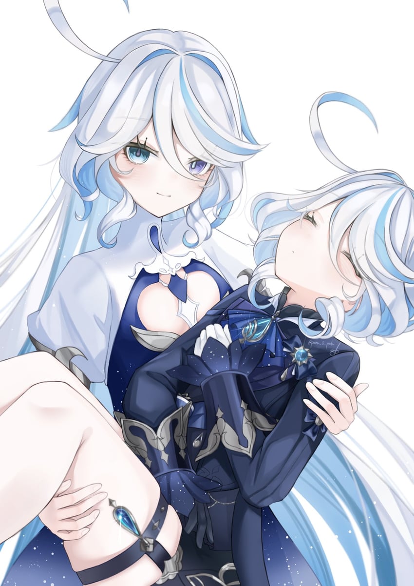 furina and focalors (genshin impact) drawn by paru_0_palu