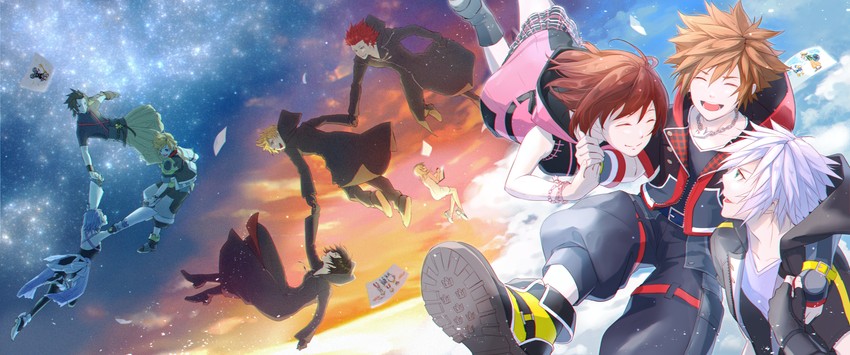 sora, roxas, kairi, riku, mickey mouse, and 11 more (kingdom hearts and 4 more) drawn by shiratama_akari
