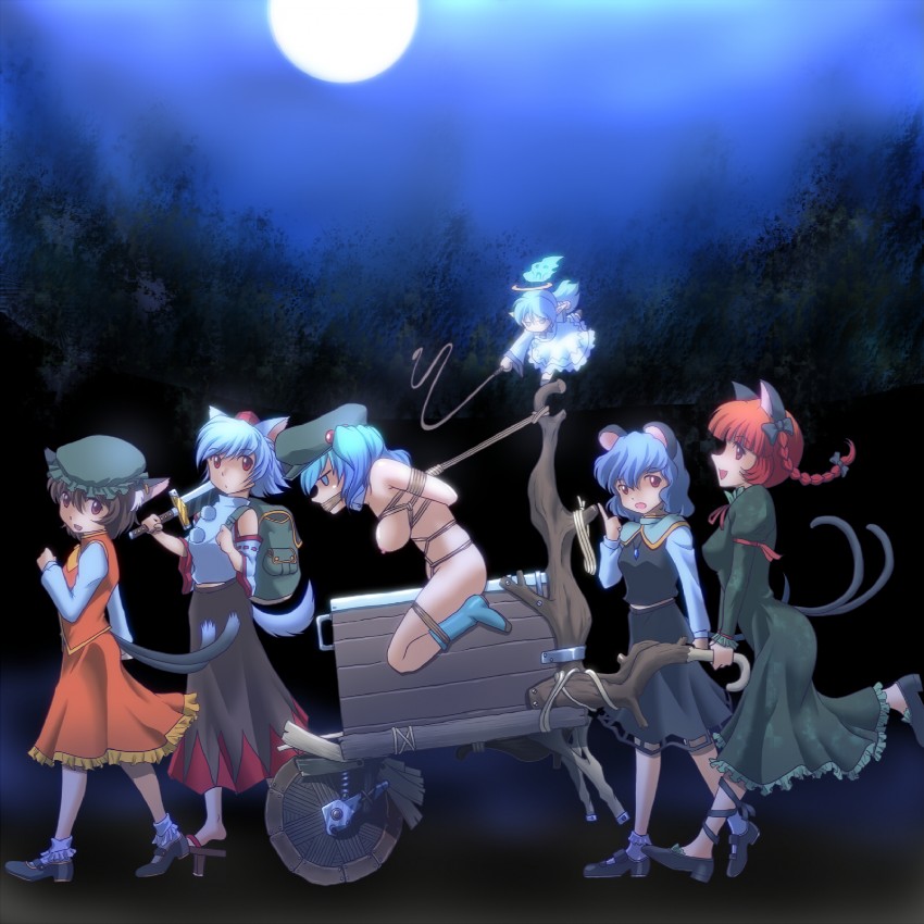 inubashiri momiji, kaenbyou rin, chen, kawashiro nitori, nazrin, and 1 more (touhou) drawn by wancozow