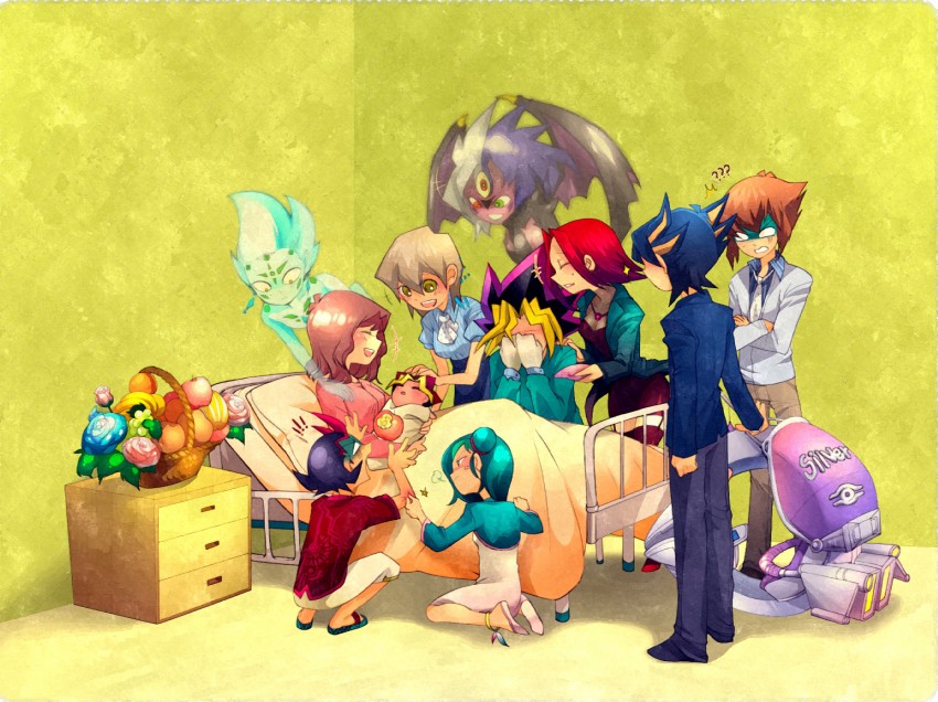 yuki judai, tenjouin asuka, fudo yusei, izayoi aki, muto yugi, and 5 more (yu-gi-oh! and 4 more) drawn by winter_(rkguddk)
