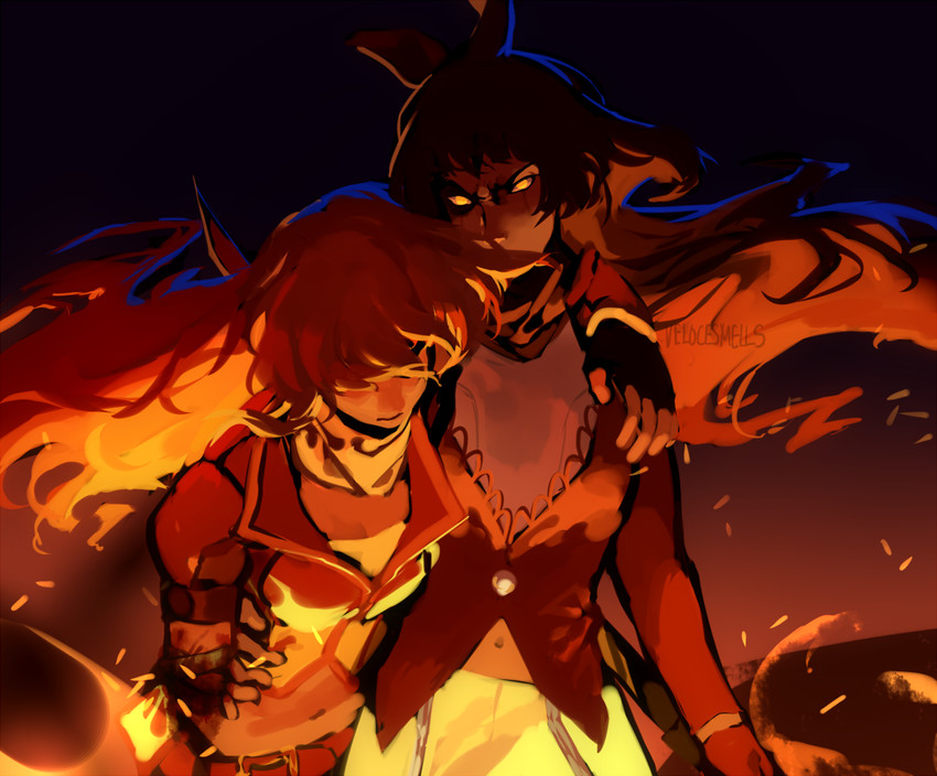 yang xiao long and blake belladonna (rwby) drawn by velinxi